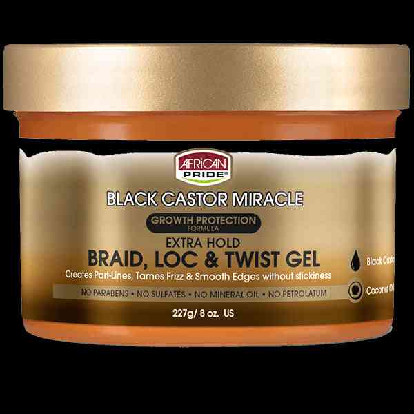 African pride black castor miracle extra hold braid, loc et twist gel 8 oz