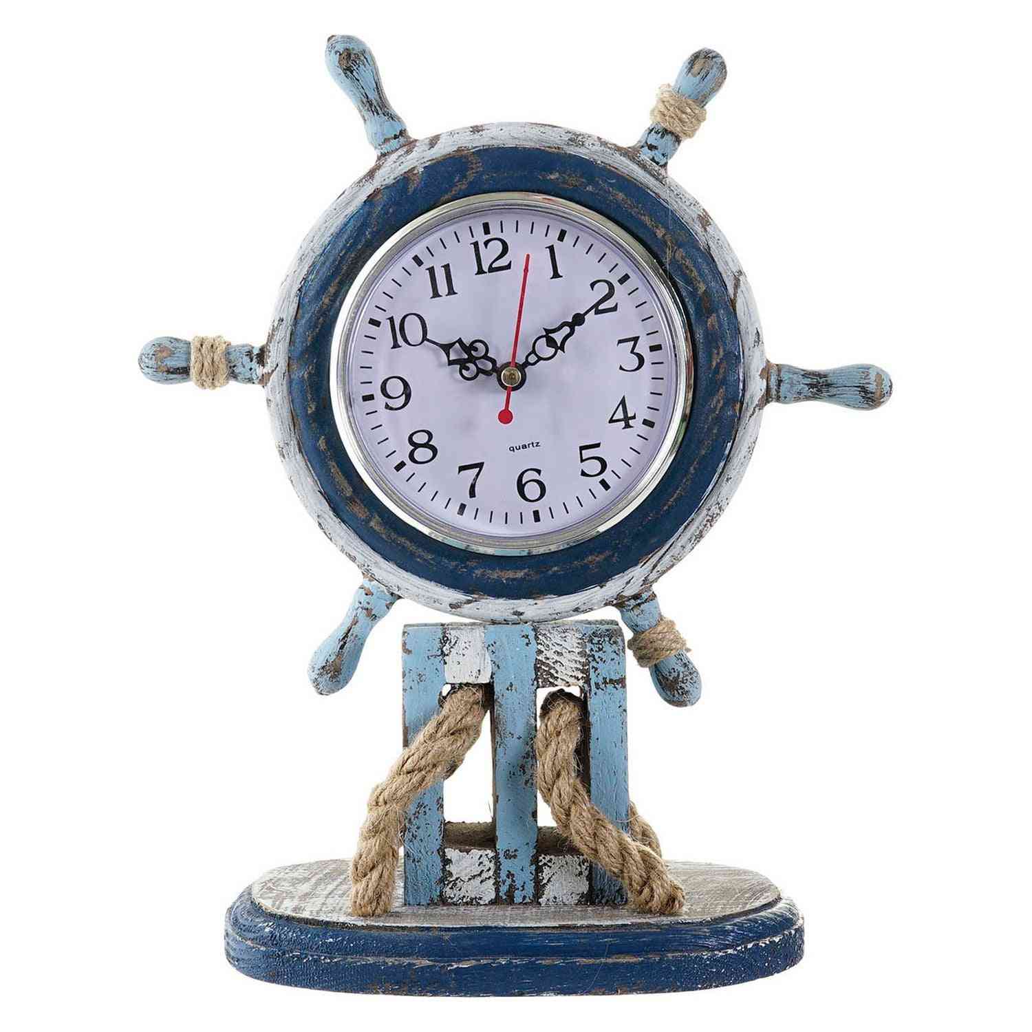 horloge de table dkd home decor gouvernail blanc corde sapin bleu marine celeste 23 x 105 x 30 cm