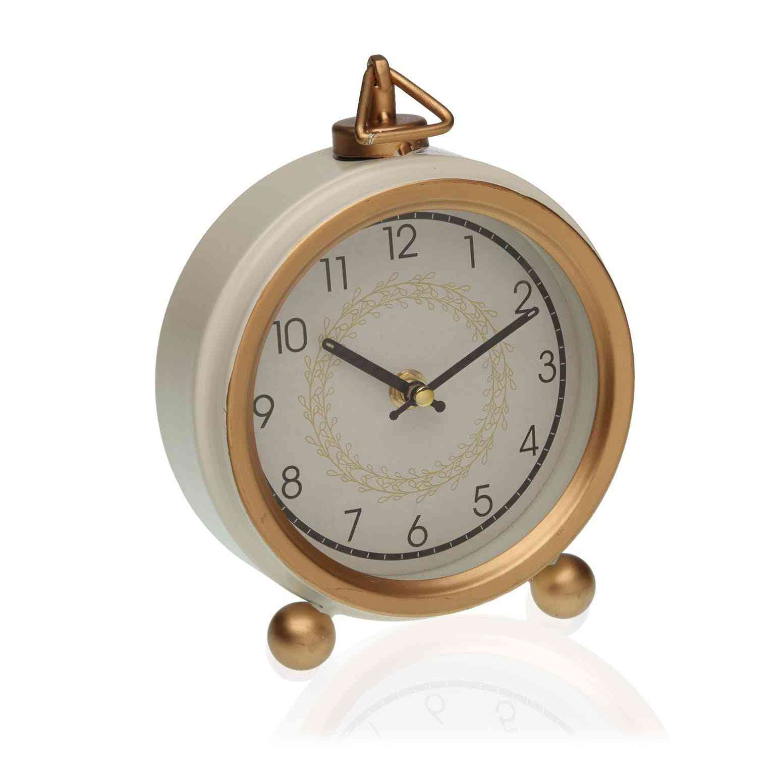 horloge de table versa metal blanc dore 19 x 16 x 55 cm