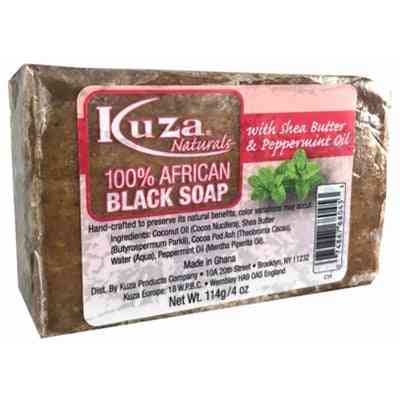 Kuza naturals savon noir 100% africain avec beurre de karité et huile de menthe poivrée 4 oz