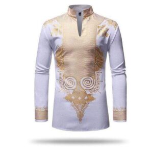 Dashiki Homme Classe Blanc Or. Acheter vos vêtements africains en ligne sur Monde Africain.com .