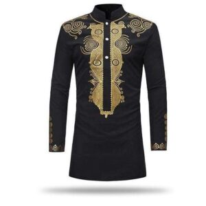 Dashiki Homme Imprimé Or. Acheter vos vêtements africains en ligne sur Monde Africain.com .