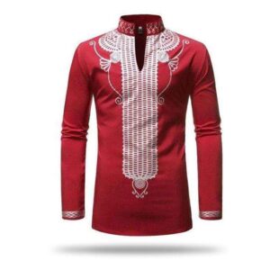 Dashiki Homme Imprimé Rouge. Acheter vos vêtements africains en ligne sur Monde Africain.com .