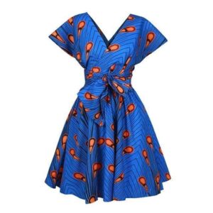 Robe Africaine Courte Bleu Moderne. Acheter vos vêtements africains en ligne sur Monde Africain.com .