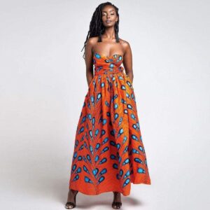 Robe Africaine Imprimé Orange. Acheter vos vêtements africains en ligne sur Monde Africain.com .