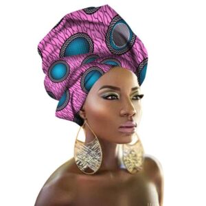 Turban Africain Motif Rose. Acheter vos vêtements africains en ligne sur Monde Africain.com .